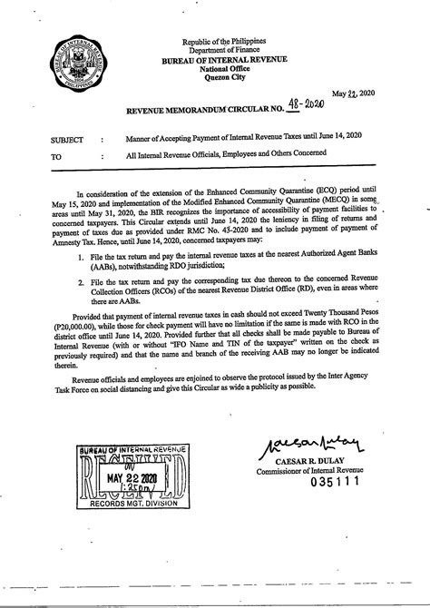 BIR Revenue Memorandum Circular No. .